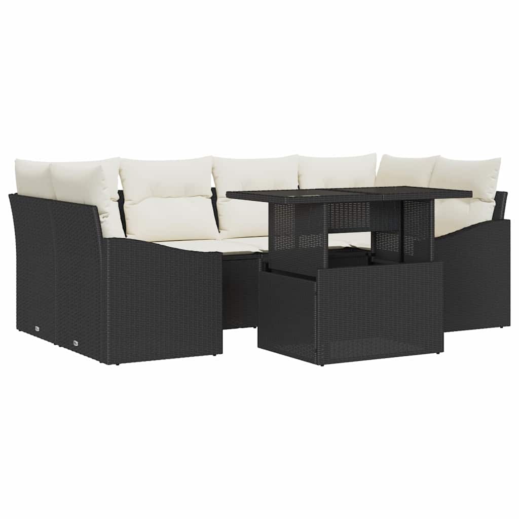 Garten-Sofa-Set mit Speicher 7 pcs Schwarz Poly Rattan